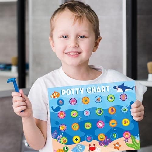 Zainpe 15Pcs Ocean Animals Potty Training Chart for Kids Sea Creatures Potty Chart with Shark Whale Stickers Marine Theme Toilet Training Reward Chart Develop Toileting Habit for Toddlers Boy Girl — view 5
