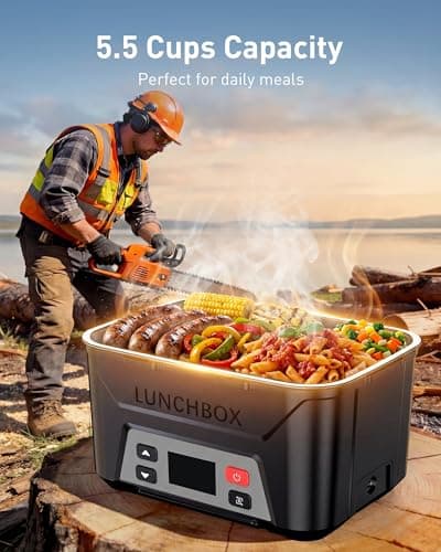 EAST OAK Cordless Electric Lunch Box for Adults, Battery Powered Heated Lunch Box for Work, Travel, 5.5 Cups Rechargeable Self Heating Food Heater, Memory Function & Automatic Keep Warm, Classic Black — view 4