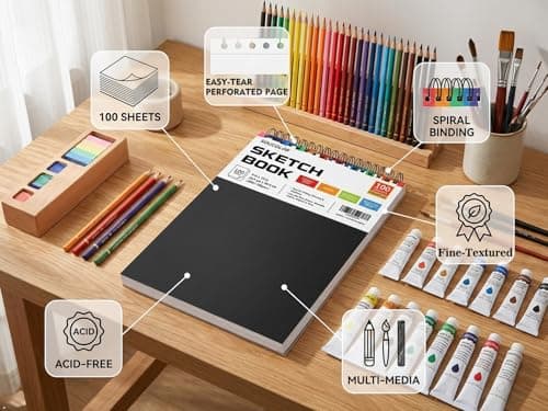 Soucolor Sketch Book 9x12,100 Sheets, Kids Art Sketchbook for Drawing Pad