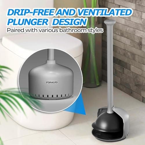 FORASTO Toilet Plunger with Holder,Plungers for Bathroom with Holder,Heavy Duty Plunger with Cover,Bathroom Decor，Bathroom Accessories，Toilet Bowl Cleaners,Charcoal Gray — view 4