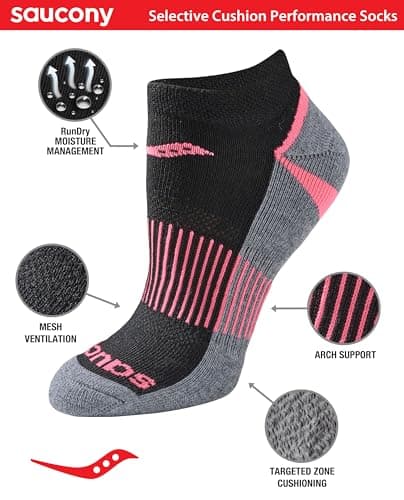 Saucony Women's RunDry Performance Selective Cushion Socks, Available in S-L (6, 12 Pairs), Black Assorted (6 Pairs), Small — view 3