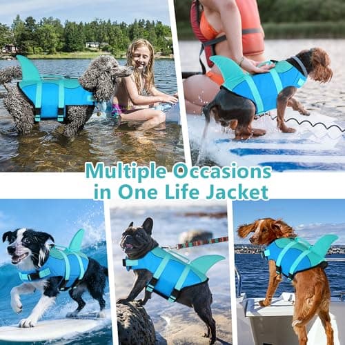 Dogcheer Dog Life Jacket, Cute Shark Dog Life Vest for Swimming Boating with Superior Buoyancy and Rescue Handle, Adjustable Puppy Floating Swim Vest for Small Medium Large Dogs - Pool Blue, S — view 5
