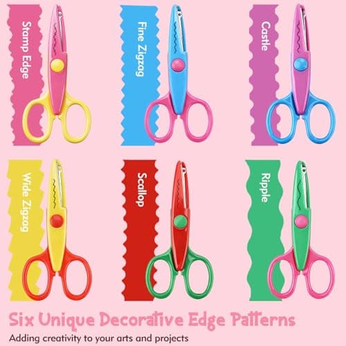 6pcs craft scissors, craft scissors decorative edge for Scrapebook＆School, fancy scissors with Stamp Edge, Fine Zigzag, Castle, Wide Zigzag, Scallop, Ripple — view 2