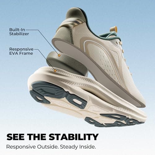 ALLSWIFIT Men's Slip On Stability Support Walking Shoes Coushioning Non Slip Breathable Comfortable Cross Trainer Workout StediCore Running Gym Fashion Sneaker,Size 10,Beige/Green,SARS26011M — view 3