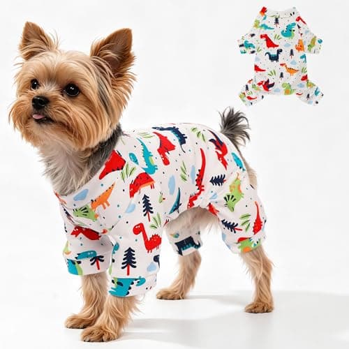 Dog Pajamas Comfy Dog Clothes for Small Dogs, 100% Cotton Dog Pjs Stretchy Breathable, Comfy Soft Pet Onesie Designed for Extra Small Sized Dogs Boy Girl Pet Jammies Outfits (Dinosaurs, XX-Small)