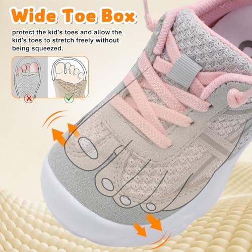 Besroad Kids Sneakers Boys Girls Sports Running Walking Shoes Barefoot Slip On Sneakers Breathable Lightweight Fashion Casual Tennis Shoes Grey Pink 6 Toddler — view 2