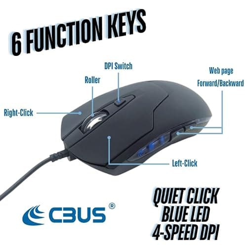 CBUS Wired USB C Mouse, 6-Button Quiet Click Computer Mouse - 4 DPI Speeds, Ergonomic, LED Backlight - Compatible with Mac, Chromebook, HP, DELL XPS, ASUS, Surface, Silent Gaming Mouse Type-C Wired — view 2