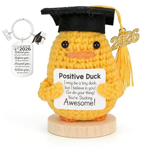 2 PCS Graduation Gifts Set Class of 2026, Inspirational Positive Duck with Keychain, Cap and Greeting Card, Cute Handmade Funny Emotional Support Pickle for Her Him High School College