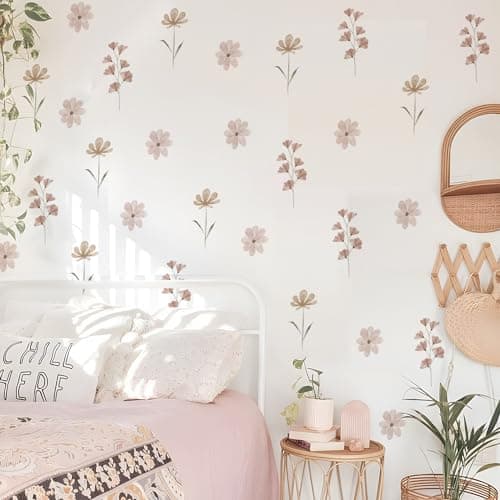 YouRfocus Daisy Wall Decals | 84 PCS Boho Flower Stickers for Girls' Rooms, Playrooms, and Nurseries | Dual Layer Print for High Coverage | Removable Peel and Stick Wall Decor (Pink-B) | 12 Sheets