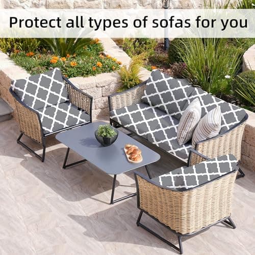 8Pcs Stretch Patio Cushion Covers,Outdoor Couch Covers Replacement,Outdoor Couch & Sofa Slipcovers,for Patio Furniture Cushion Covers,Washable Reusable Furniture Protector (BTC02-Gray,Cover Only) — view 3