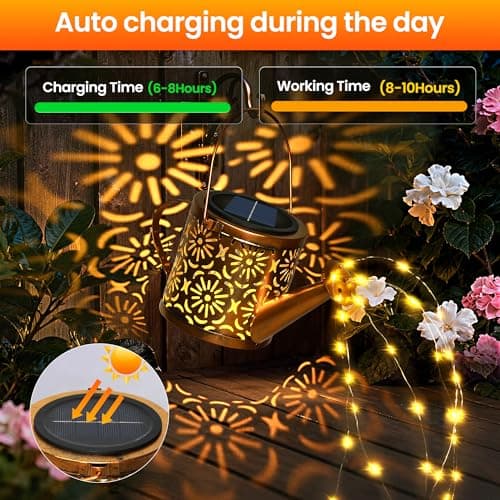 X-PREK Solar Garden Lights Outdoor Decoration, Metal Solar Watering Can Lights Outdoor Waterproof, Small Patio Light Yard Lawn Pathway Decor, Gardening Gifts for Women Mom Grandma 2 Packs — view 3