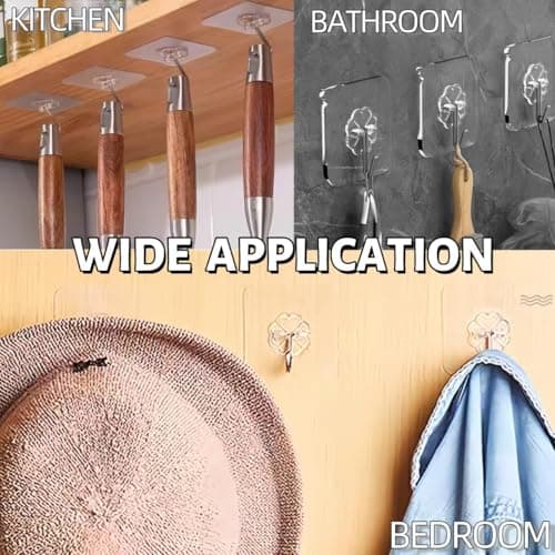 Adhesive Wall Hooks for Hanging Heavy Duty 50 lbs Large Hooks for Walls No Damage, Towel Sticky Clear Hook, Waterproof, Home, Bathroom, Kitchen, Office, and Outdoor 10 Pack — view 2