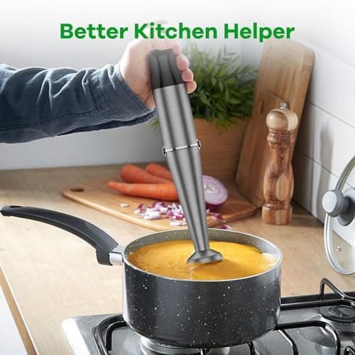 Turelar Immersion Blender Handheld Corded Hand Blenders Set 1100W, Trigger Variable Speed 5 in 1 Stick Emulsifier with Chopper, Whisk and Frother for Soup, Baby Food and Smoothies,Black — view 6