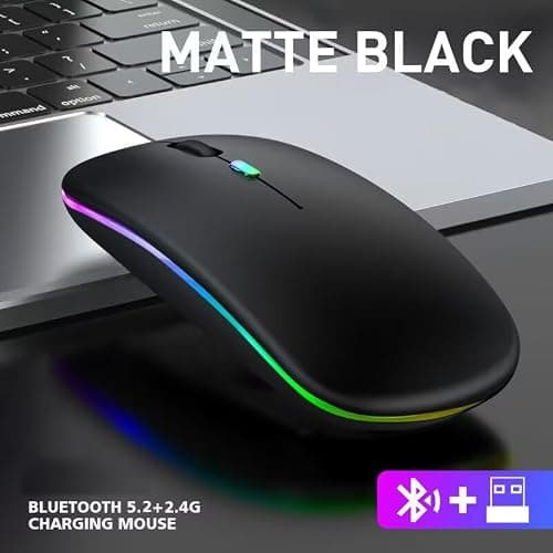 Guiheng Wireless Bluetooth Mouse,LED Dual Mode Rechargeable Silent Slim Laptop Mouse,Portable(BT5.2+USB Receiver) Dual Mode Computer Mice,for Laptop,Desktop Computer,ipad Tablet,Phone,TV (Black) — view 7