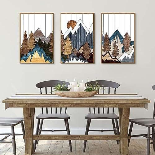 CHDITB Mountain Wall Art Set, Country Woodcut Wall Decor, Rustic Geometric Forest Pictures Artwork, Nature Landscape Wall Decor, National Park Framed Canvas Paintings For Living Room Bedroom 16"x24"X3 — view 3
