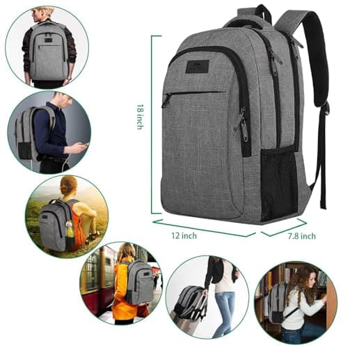 MATEIN Travel Laptop Backpack, Business Anti Theft Slim Sturdy Laptops Backpack Personal Item Bag, Water Resistant College School Computer Bag Gift for Men & Women Fits 15.6 Inch Notebook, Grey — view 2