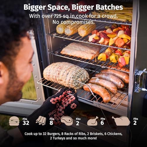 EAST OAK Ridgewood Pro 30" Electric Smoker Built-in Meat Probe & Elevated Stand for Outdoors Up to 6× Longer Smokes, Adjustable Side Chip Loader Smoke with 725 sq in Cooking Area, Night Blue — view 5