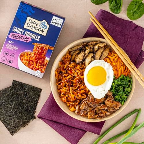 Blue Dragon Saucy Noodles Korean BBQ 122 g, Air-OvenDried, Never Fried, Knife-Cut Style Noodles, Restaurant Quality Meal Ready in 5 Minutes — view 5