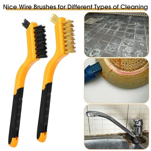 Wire Brush for Cleaning, Small Brass Steel Nylon Brush, Metal Rust Remover — view 3
