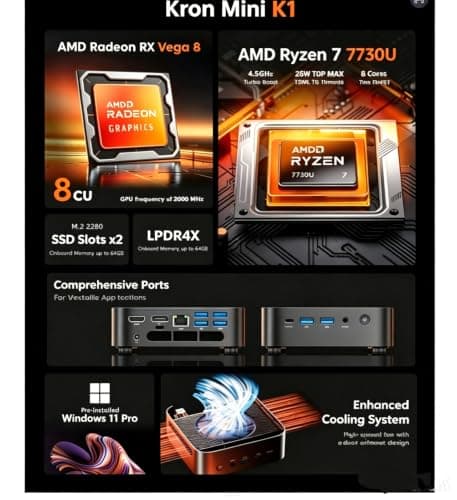 ACEMAGIC K1 Gaming Mini PC Ryzen 7 7730U 16GB 512GB SSD Windows 11 Pro