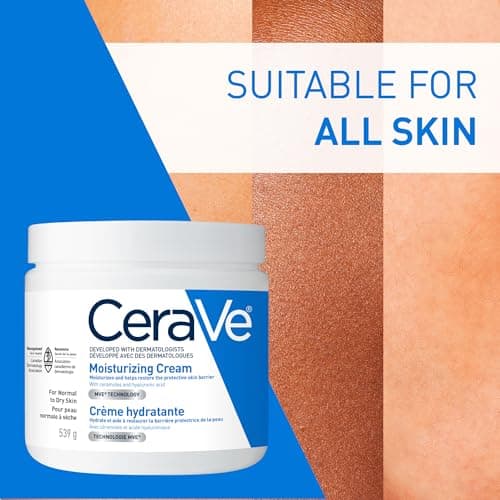 CeraVe Moisturizing Cream, Daily Face, Hands, & Body Cream Moisturizer for Dry Skin With Hyaluronic Acid and Ceramides for Women and Men. Sensitive skin, Oil-free, Non-comedogenic, Fragrance-Free, 539 Grams — view 3