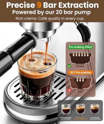 atatix Espresso Machine with Milk Frother, 20 Bar Pressure Espresso Maker, with 44OZ Removable Tank, Compact Stainless Steel Coffee Machine for Home, Office, Latte, Cappuccino, Macchiato, Silver — view 3