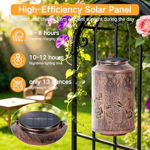 OUTONLIFE Butterfly Outdoor Solar Lanterns, Waterproof Metal Hanging Solar Lights for Outside Yard, Garden, Patio, Lawn, Pathway Decorations, Mother Day Brithday Gifts for Mom Grandma Women — view 3
