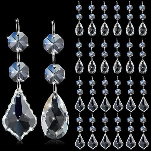 Potchen 26 Pcs Chandelier Crystal Replacement 38 mm Teardrop Crystal Prisms Hanging Gems Parts for Lamps and Chandeliers Suncatcher Windows Home Weeding Party Decor