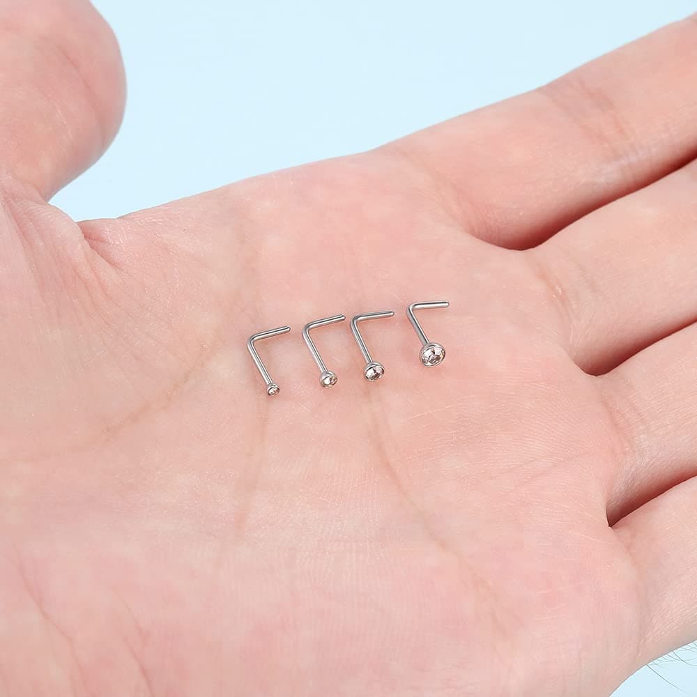 PunkTracker 20G 1.5mm 2mm 2.5mm 3mm 3.5mm 4mm Nose Rings, 4-12Pcs Clear Diamond CZ Nose Studs Nose Piercings Jewellery — view 3