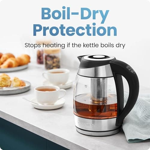 Chefman Electric Kettle with Temperature Control, 5 Presets LED Indicator Lights, Removable Tea Infuser, Glass Tea Kettle & Hot Water Boiler, 360° Swivel Base, BPA Free, Stainless Steel, 1.8 Liters — view 5