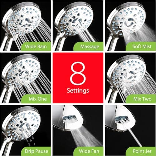 AquaCare High Pressure 8-Mode Handheld Shower Head - Anti-Clog Nozzles, Built-in Power Wash to Clean Tub, Tile & Pets, Extra Long 6 ft. Stainless Steel Hose, Wall & Overhead Brackets — view 3
