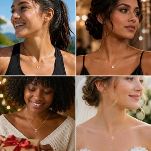 Mothers Day Gifts for Mom Dainty Gold Necklaces for Women Trendy Non Tarnish 14K Gold Plated Cubic Zirconia Necklace Layered Simple Cute Four Leaf Clover Choker Jewelry Birthday Gifts (Cable Small CZ, Gold) — view 4