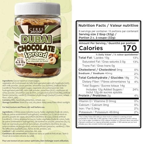 Dubai Chocolate Spread – 6.35 oz Jar with Pistachio, Kataifi & Gourmet Dubai Chocolate Filling for Pancakes, Breakfast, Snacks, and Desserts
