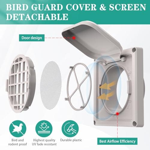 Dryer Vent Cover Outside 4 inch, Magnetic Door Design, Durable Airflow Vent with Lint Trap Screen, Thickened Material, 6 inch x 6 inch Size, Beige — view 2