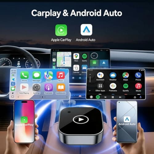 2-in-1 Wireless CarPlay and Android Auto Adapter – Mini Bluetooth Car Adapter for iPhone (iOS 10+) & Android, Includes USB-C and USB Connector, Fast Pairing, No-Delay Connection, 2026 Upgrade – Silver — view 2