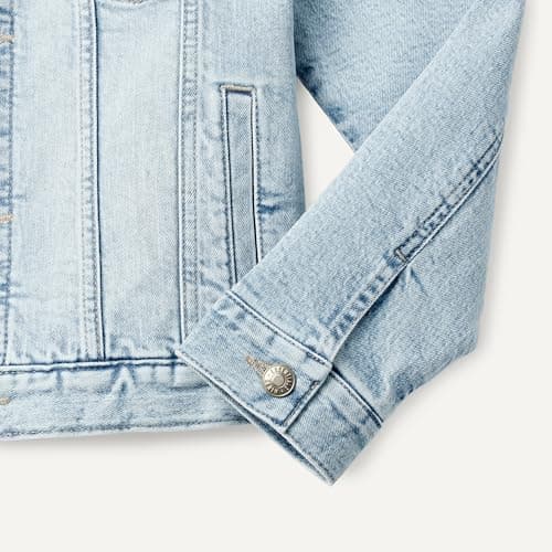 Amazon Essentials Unisex Kids' Medium Stretch Regular-Fit Denim Trucker Jacket, Tinted Ice Light Wash, Medium — view 4