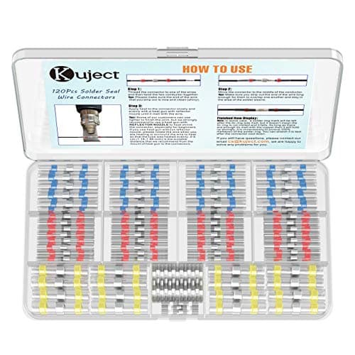Kuject 120PCS Solder Seal Wire Connectors Kit, Self-Solder Heat Shrink Butt Sleeve Connector Waterproof Insulated Electrical Butt Splice Wire Terminals for Marine Automotive Boat Truck Wire Joint