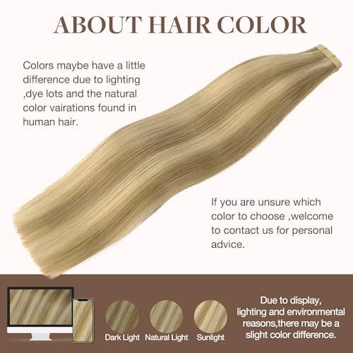 GOO GOO Tape in Hair Extensions Human Hair for Women Light Blonde and Golden Blonde Hair Extensions Real Human Hair Seamless Invisible Hair Extension Tape 20pcs 50g 20inch — view 5