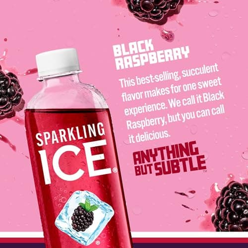 Sparkling Ice, Black Raspberry Sparkling Water, Zero Sugar Flavored Water, with Vitamins and Antioxidants, Low Calorie Beverage, 17 fl oz Bottles (Pack of 12) — view 2