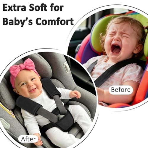 SWESEN Baby Car Seat Strap Covers, 3 Piece Soft Car Seat Strap Shoulder Pads for Baby Girls Boys, Double-Sided Use carseat Straps Covers for Stroller, Car Seats, Pushchair, Black — view 2