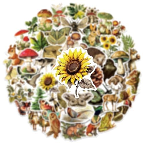 50 Pcs Vintage Flora & Fauna Forest Stickers, Waterproof Vinyl Retro Nature Decals for Laptop Skateboard Luggage, Classic Woodland Creature & Plant Stickers Gift for Kids Teens Adults (Flora Fauna) — view 2