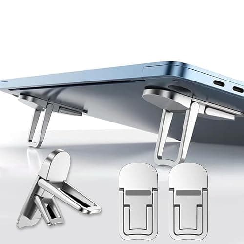 2PCS Foldable Laptop Stand, Portable Computer Keyboard Riser with 2 Adjustable Angles, Self-Adhesive Invisible Notebook Stand and Keyboard Lift for Desk(Silver)