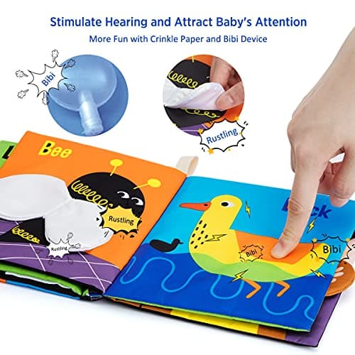 beiens Soft Baby Books - High Contrast Black & White Touch & Feel Crinkle Cloth Books for Infants & Toddlers, Early Educational Stimulation Toys, Baby Girl & Boy Gift, Animal — view 5