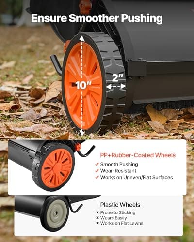 VEVOR Push Lawn Sweeper, 26 in Leaf & Grass Collector with 7 cu. ft. Hopper Bag, Adjustable Brush Height & Spinning Brushes, Heavy Duty Yard Sweeper with Rubber Wheels for Leaves Grass Cleanup — view 4