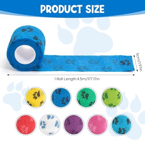 Self Adhesive Bandage Wrap, 9 Rolls Non-Woven Cohesive Vet Wrap Tape Elastic Bandage for Dogs and Pets, Breathable Gauze Tape for Sports, Wrist, Ankle Sprain & Joint Support(5cm) — view 2