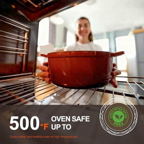Overmont Enameled Cast Iron Dutch Oven - 5.5QT Pot with Wide Handles Lid Cookbook & Cotton Potholders - Heavy-Duty Pre-Seasoned Cookware Oven Safe to 500°F for Braising, Stews, Roasting, Sourdough Baking — view 3