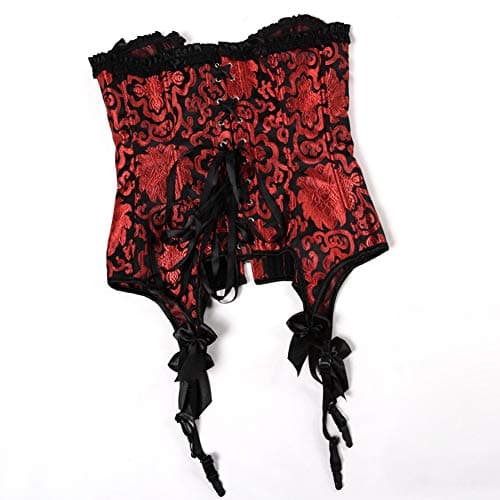 HNGHOU Women's Sexy Corset Bustier Push up Overbust Corset Top with Garter Belt (Red,Large) — view 7