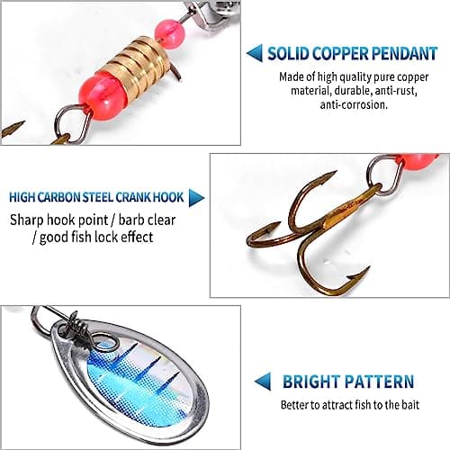 Vkinman 16 Pcs Fishing Lures Spinner Bait with Treble Hooks for Bass Trout Salmon Fishing Tackle Spinnerbait Spoons Metal Sequins Spinners Baits Fishing Bait for Freshwater Saltwater Fishing — view 2