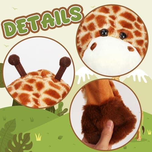 Bubblepompom Giraffe Hat with Ears Moving Jumping Pop Up Beating Hat Plush Earflaps Holiday Cosplay Costume Dress Up Funny Gift for Kids, 22'' — view 2