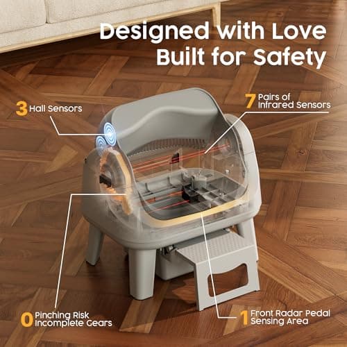 PetPivot Open Top Self Cleaning Cat Litter Box, Automatic Litter Box with 7 Pairs of Safety Sensors, Anti-Pinch Protection and Easy Access Step for Senior Cats, Dark Grey — view 2